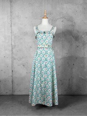 Ralph Lauren Blue Label c. 1980s Sun Dress Ivory & Emerald Floral | 6